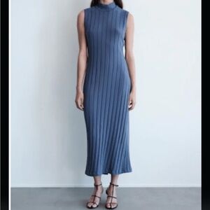 NWT STATESIDE railway rib mock neck midi dress in moss